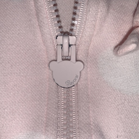 Mayoral Baby Pink Sweatshirt 6-9M White Polka Dot Zip EUC - Picture 5 of 13